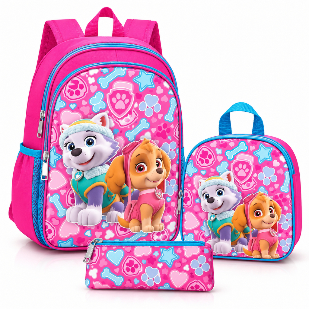 KIT mochila escolar infantil lancheira e estojo skye patrulha canina menina reforçada