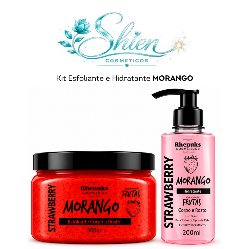 Kit Esfoliante + Sabonete Líquido Corpo E Rosto - Morango - Rhenuks
