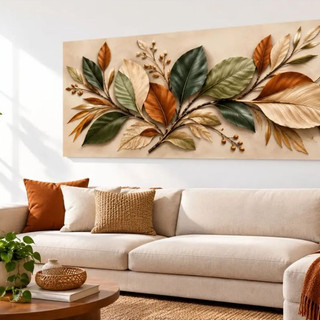 Quadro Sala  DEDCORACAO HORIZONTAL 100x40 Folhas Folhagem Selvagem Naturais