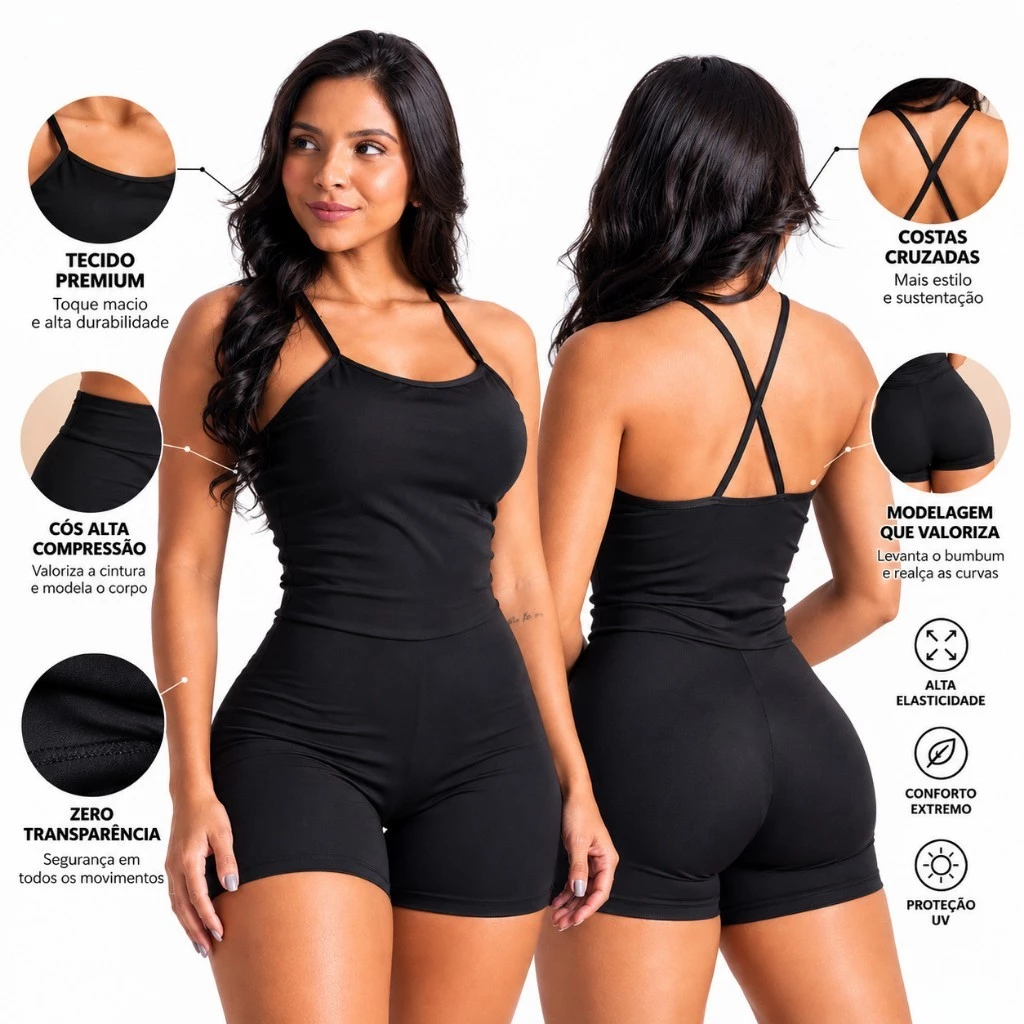 Macaquinho Fitness Academia Zero Transparencia Suplex Power Academia Moda Feminina
