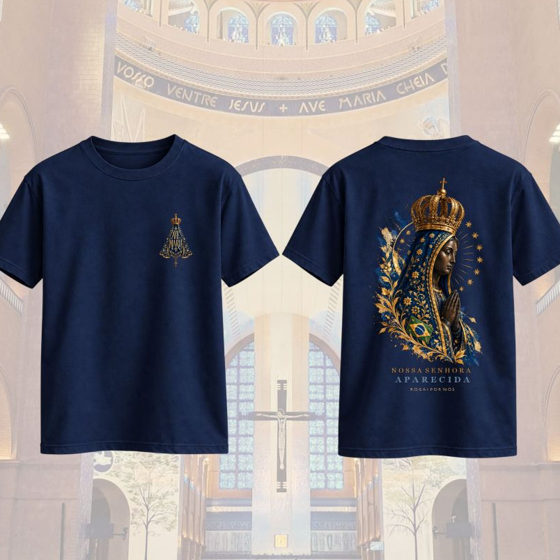Camiseta UNISSEX Nossa Senhora Aparecida - 12 de Outubro -  Padroeira do Brasil -  Catolico - 100% Algodão