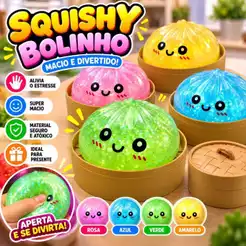 Squishy Anti Estresse Dim Sum Pãozinho Kawaii Brinquedo Sensorial de Apertar Fofo com Glitter
