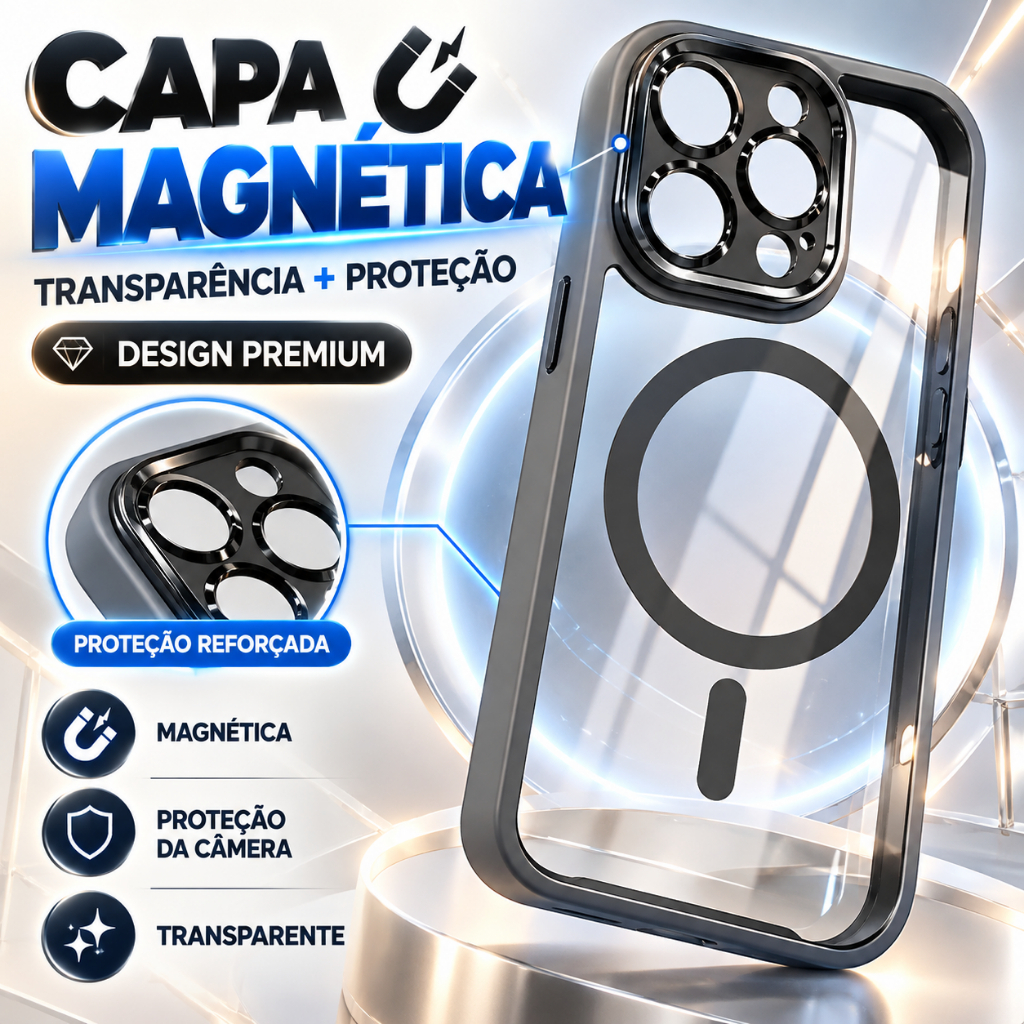 Capa Magnética Fosca em Acrílico para Smartphone – Compatível com Carregamento Sem Fio, Proteção Anti-Impacto