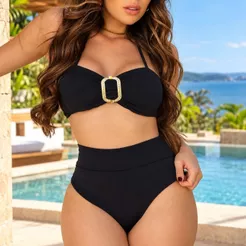 Biquíni Feminino Tomara Que Caia Com Alça Calcinha Hot Pant Praia