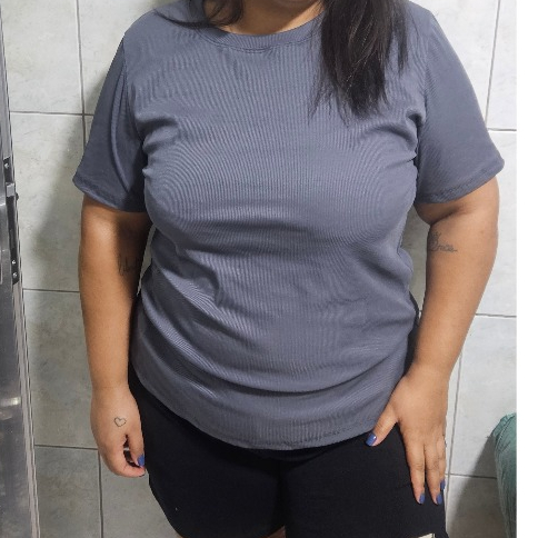 Blusa Feminina Básica Canelada Manga Curta Gola Redonda Confortável G EXG GG G2 Plus Size