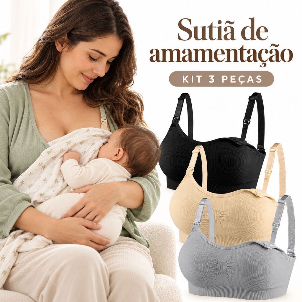 KIT 3 Sutiãs Sutian Soutien De Amamentação Bojo Removível