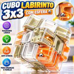 Cubo Mágico 3x3 Labirinto com Esfera Brinquedo Educativo Raciocínio Lógico Anti-Stress para Crianças e Família