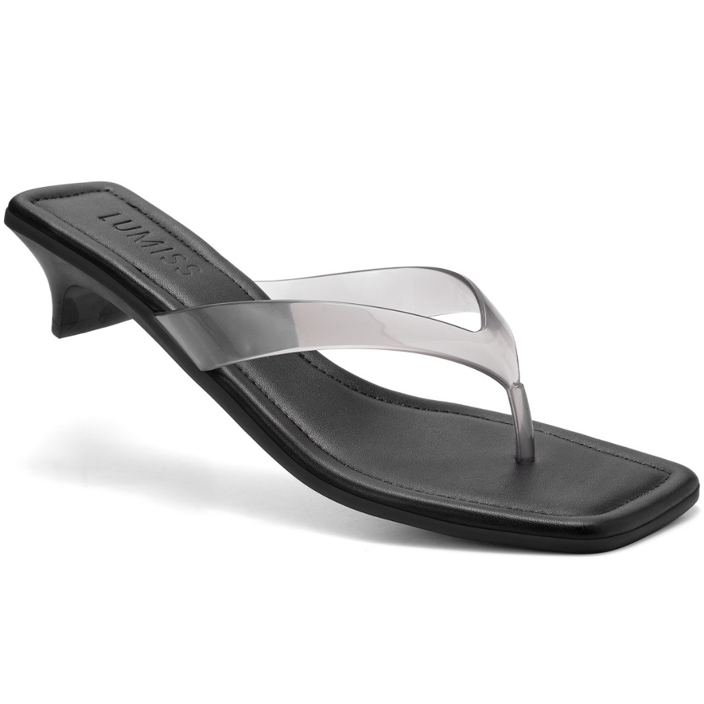 Tamanco de Dedo Feminino Lumiss Jelly Tira Transparente Salto Baixo Bico Quadrado Confortável Blogueira — imagem 2 de 2