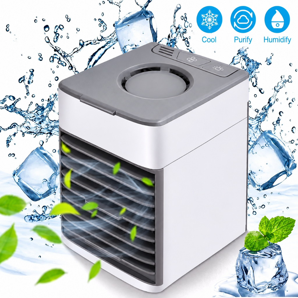Mini Ar Condicionado Portátil Ultra Air Cooler Umidificador Climatizador Purificador Luz Led USB