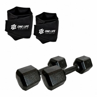 Kit Academia com Par de Halteres Sextavados 1kg e Caneleiras 1kg para Exercícios de Braços e Pernas em Casa