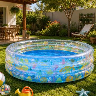 Piscina Inflável Infantil 3 Anéis Transparente 253 Litros Fundo Do Mar Para Crianças, Bebes, Campo, Praia Resistente