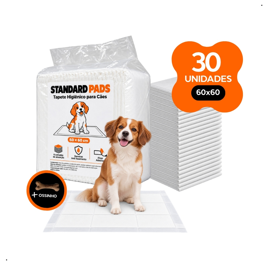 Tapete Higiênico 60x60cm Cachorro Dog Pet Atrativo Canino Fralda Manta Cães Fita Adesiva Premium Rápida Absorção