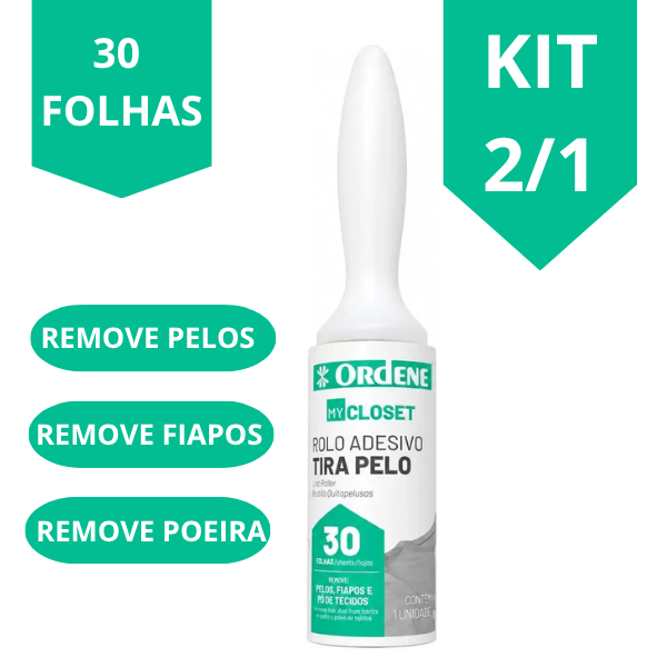 Kit 2/1 Rolo Adesivo Tira Pelos Ordene 30 Folhas Remove Pelos Pet Fiapos e Poeira de Roupas e Sofás