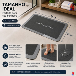 Tapete Banheiro Absorvente Antiderrapante Secagem Rápida Cozinha Lavável