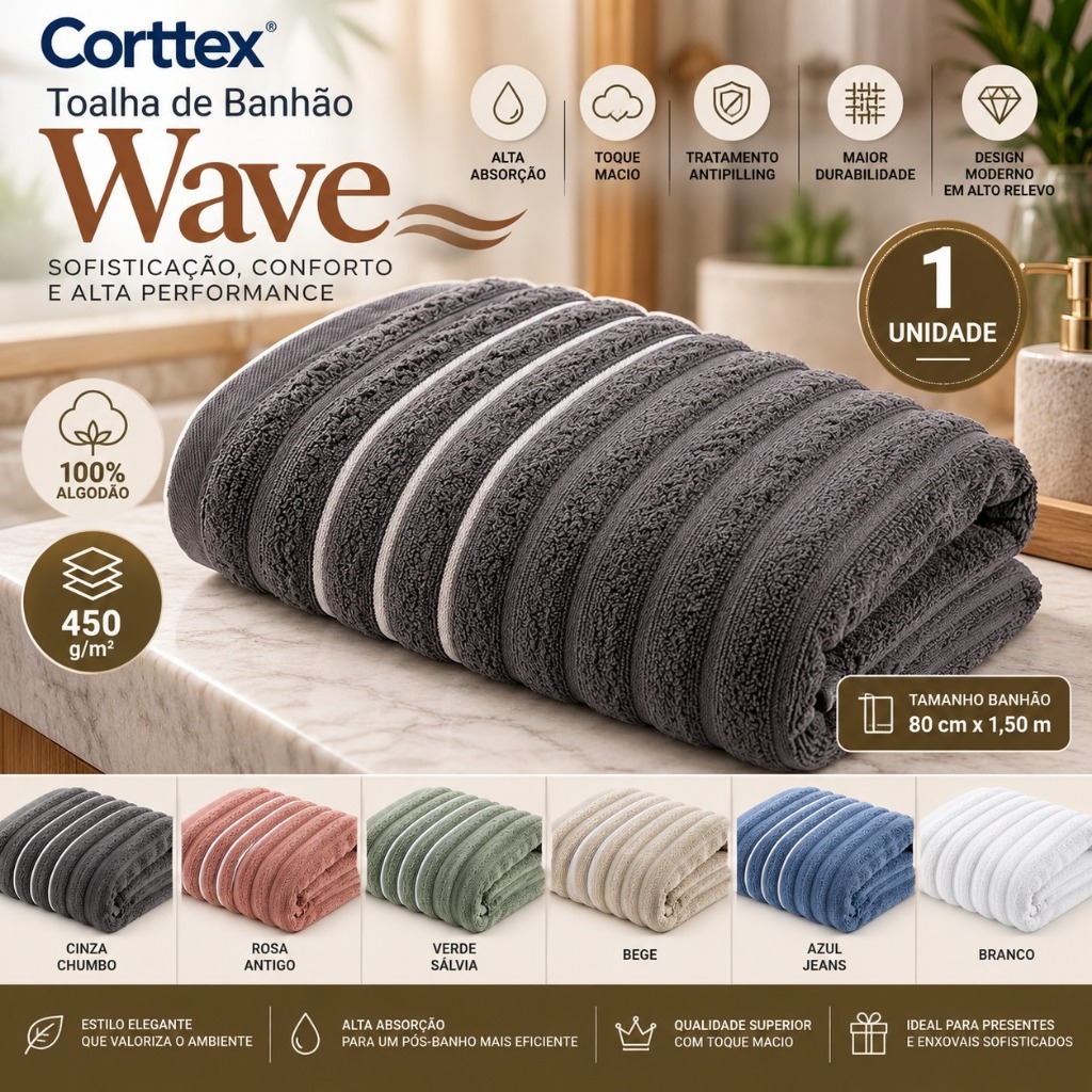 Toalha Banhão Avulsa 100% Algodão Premium Alta Gramatura Corttex 450g Toque Macio Volumosa