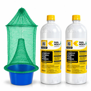 Kit 1 Armadilha de Tela Papa Mosca + 2 Atrativos Naturais 2L Papa Mosca Instantâneo Ecológico