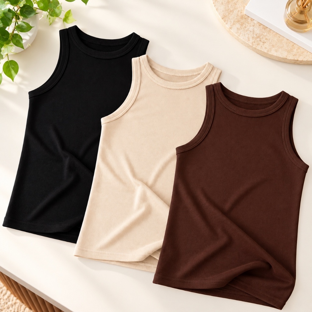 Kit 3 Regata Feminina Canelada Ribana Algodao Com Elastano Blusa Basica Regatinha Feminina Blusinha Premium