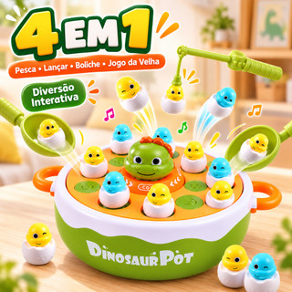 Brinquedo 4 em 1 Jogo Pescaria Dinossauro Magnetico Musical Boliche Educativo Infantil