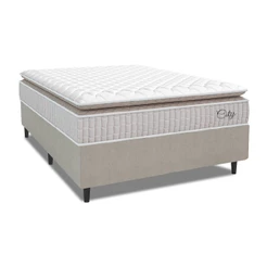 Cama Box Colchão Casal Queen Molas Ensacadas City Pillow Top 158x198x61cm Branco / Bege Hellen