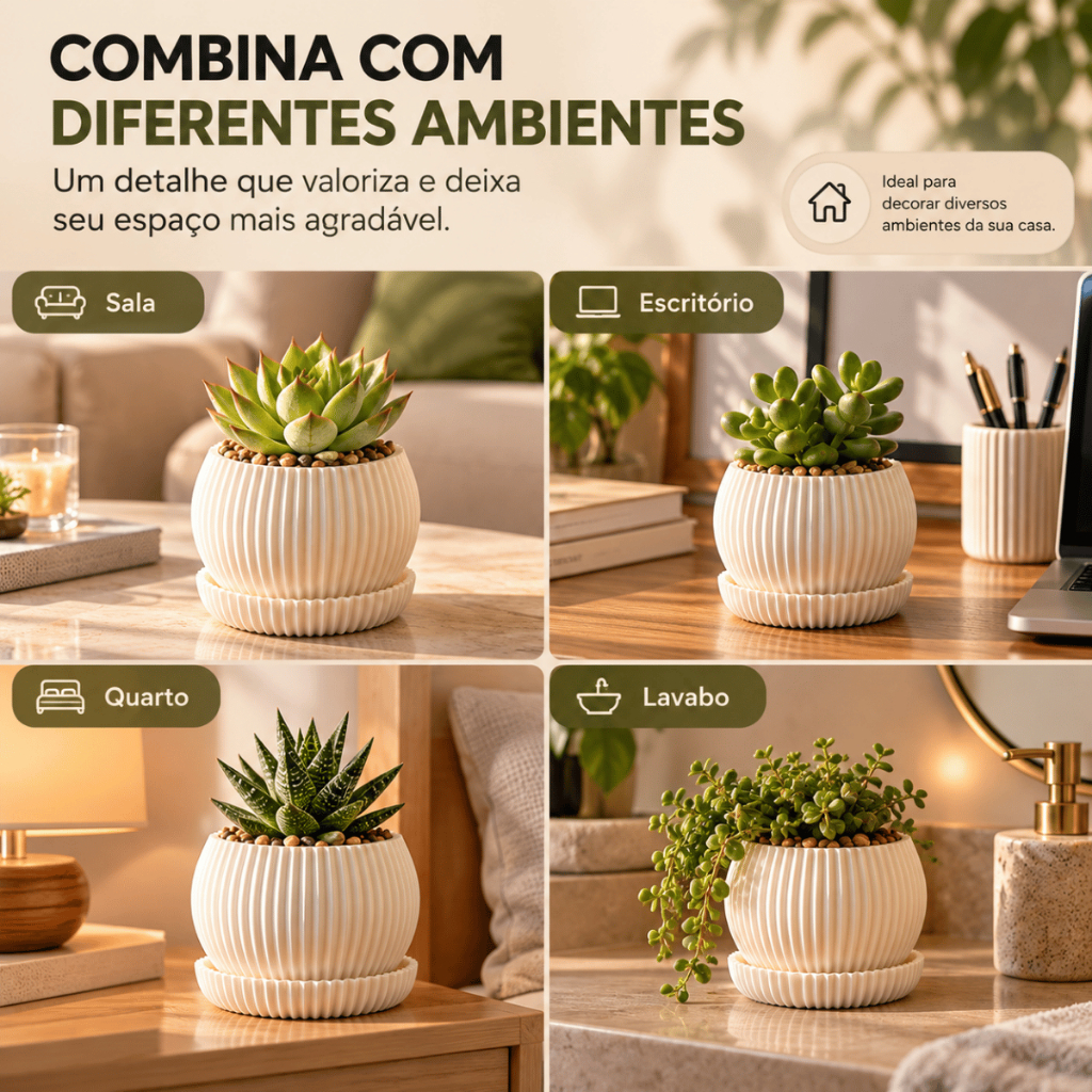 Vaso para Suculenta 8cm com Prato Coletor Canelado Pequeno Decorativo em Plastico Resistente — imagem 2 de 2