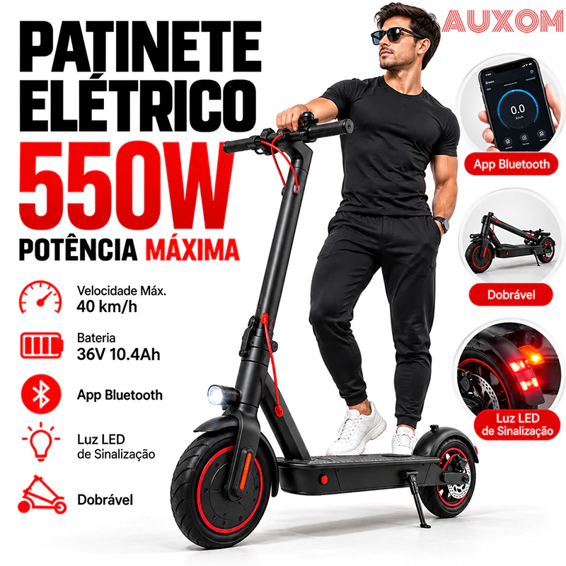 AUXOM Patinete Elétrico Scooter 550W Dobrável com App Bluetooth e Luz LED de Sinalização — imagem 1