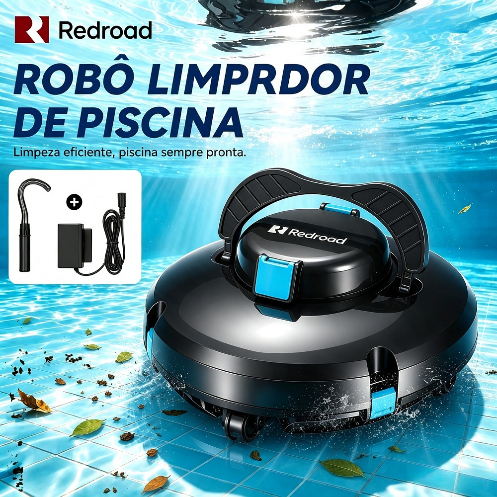 Aspirador de piscina sem fio autonomia prolongada 130minutos limpa piscinas de até 1100m² Redroad S1 robo inteligente