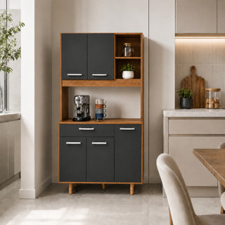 Armário de Cozinha Compacto 5 Portas com Gaveta e Nicho Multiuso Base para Microondas Balcão Compacto