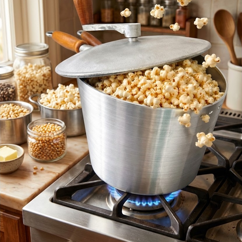 Pipoqueira Profissional com Tampa De Alumínio Fundida 4,6 Litros Cozinha Ideal para Pipoca Doce e Salgada Panela Premium