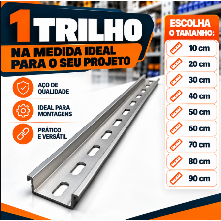Trilho Din Perfurado Galvanizado para Quadro Elétrico Disjuntor Din 10cm Á 1 METRO