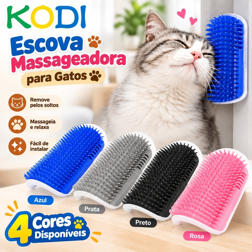 Escova para Gatos de Canto, Massageador Autolimpante, Removedor de Pelos e Coçador para Gatos-X10