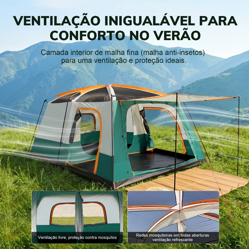 Barraca de Camping Familiar Grande 12 a 16 Pessoas 420x305x200cm com Varanda Impermeável e Proteção UV — imagem 2 de 2