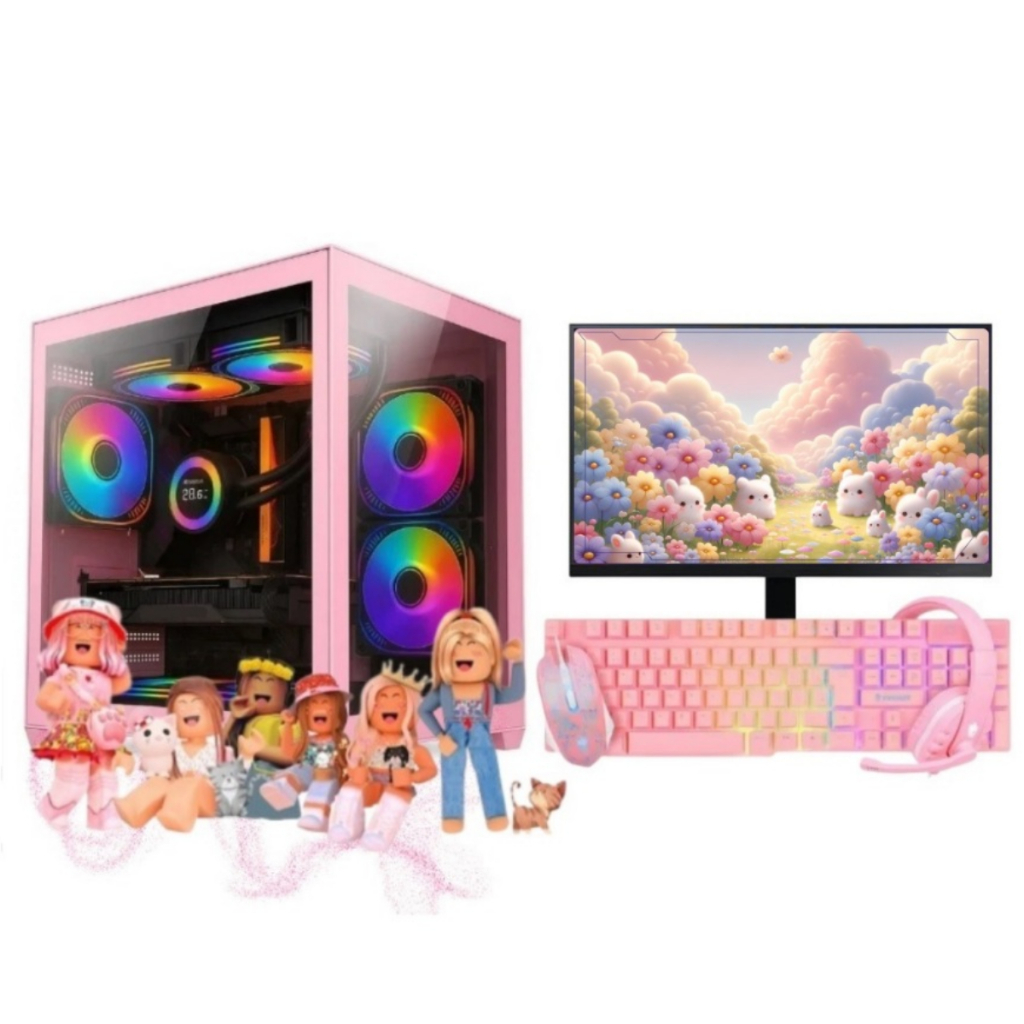 Computador Gamer Presente de Natal Completo Rosa Teclado Mouse Headset Estudos Jogos