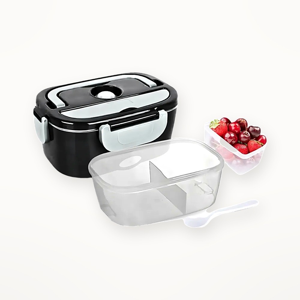 Marmita Elétrica Portátil Bivolt Preto com 3 Divisórias Aquece Alimentos Trabalho Viagem