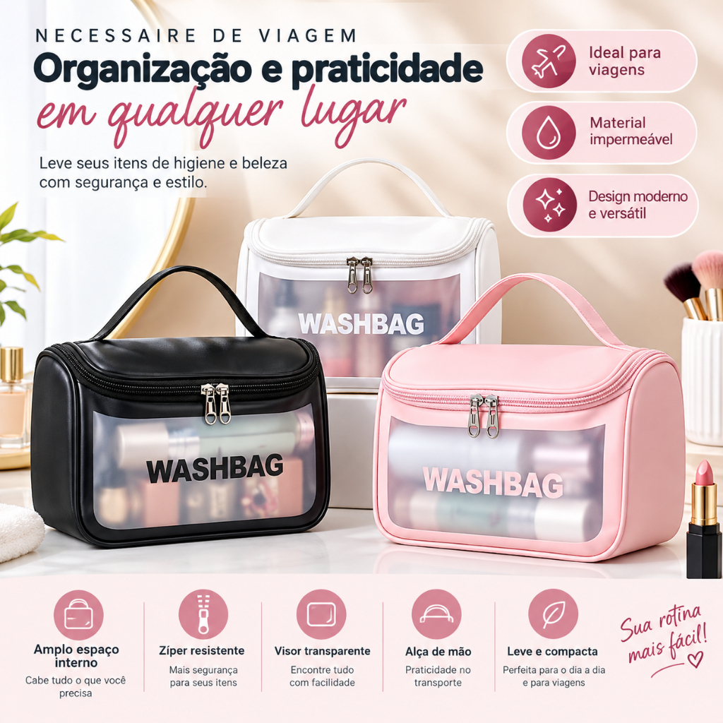 Bolsa Necessarie Transparente WashBag Impermeável 311