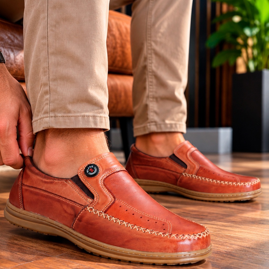 Sapatilha Mocassim Confortável Masculino Couro Legítimo Solado Costurado Antiderrapante Resistente