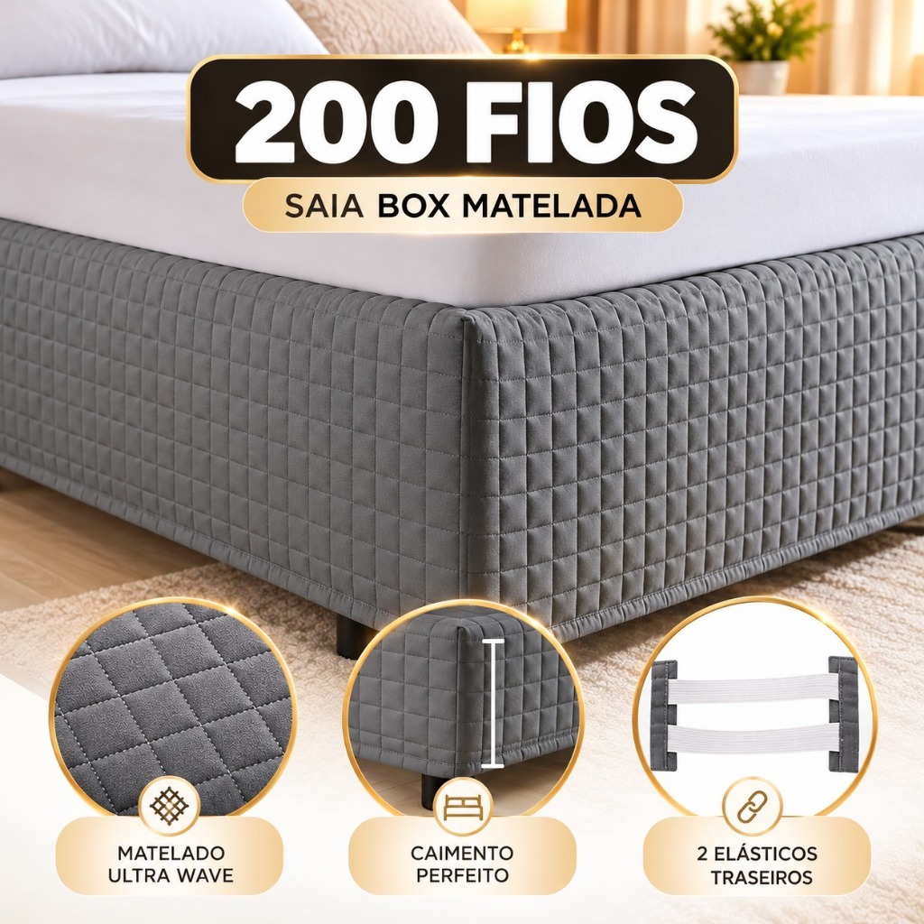 Saia para cama Box Matelada Ultra SONIC Todos Tamanhos 200 Fios Solteiro Casal Padrão, Queen e King