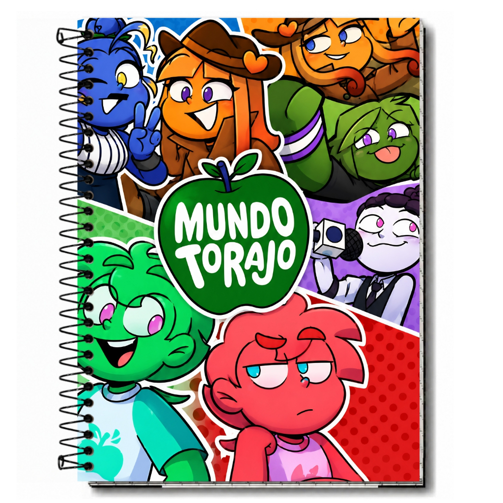 Caderno escolar Mundo Torajo Educativo Infantil Colorido Capa Dura 1, 10, 15 e 20 Materias Universitario Espiral Premium
