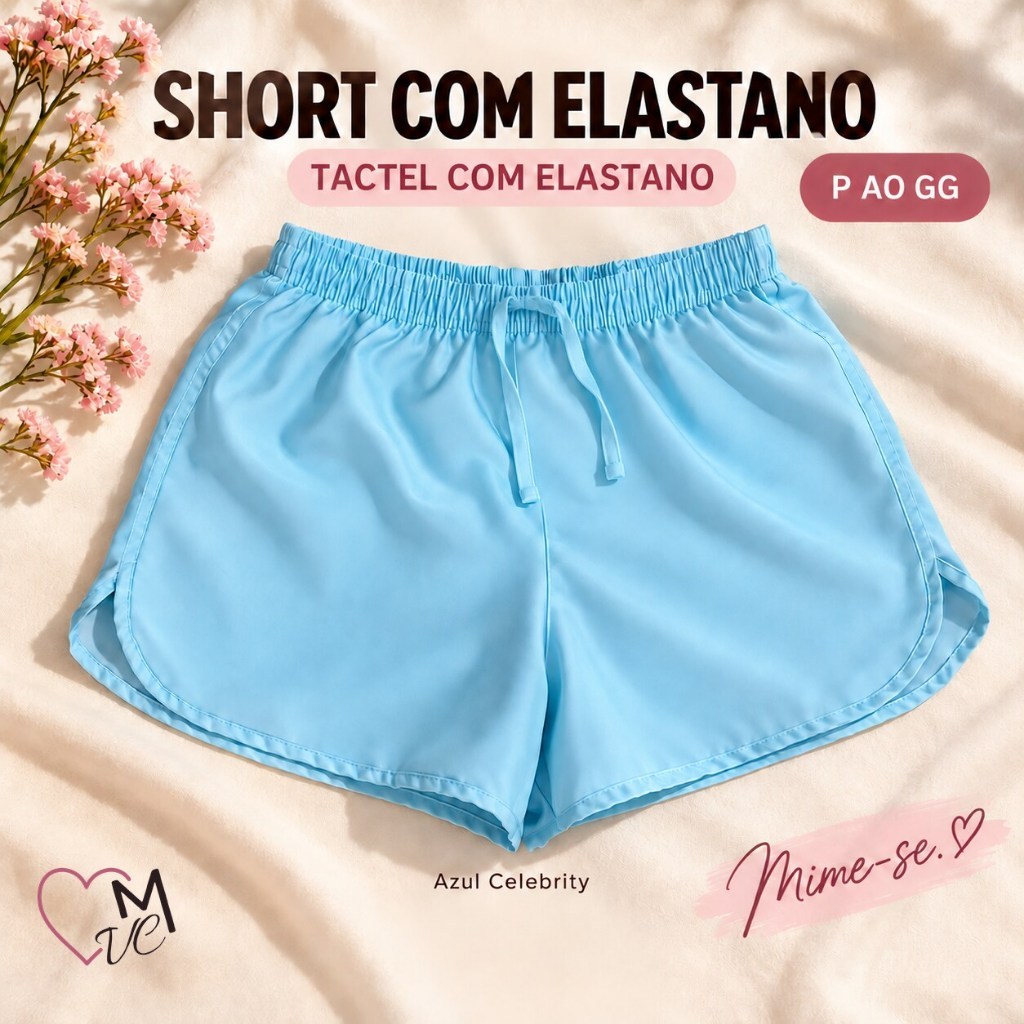 Short Feminino Tactel com Elastano Soltinho Academia Treino Praia Caminhada Cós Elástico Confortável P ao GG Verão Macio