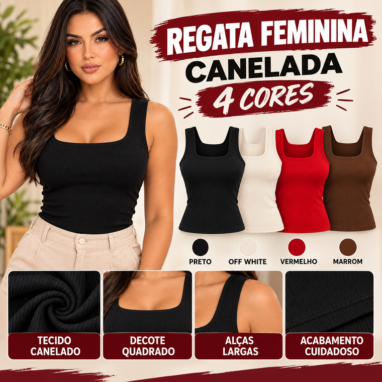 Regata Básica Ribana Canelada Algodão Elastano Premium Blusinha Feminina