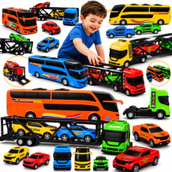 Kit Carrinho Brinquedo Caminhão Cegonha Completo Ônibus Miniatura Presente Menino