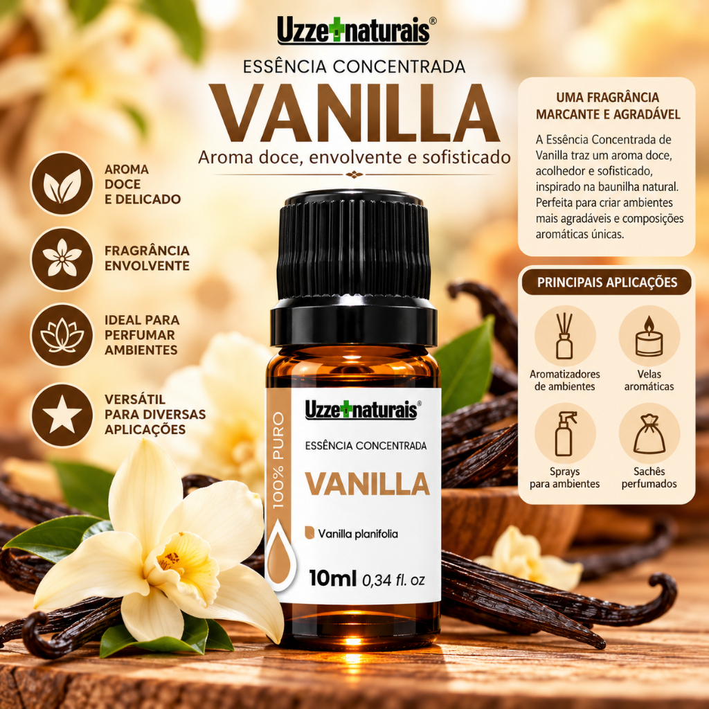 ESSÊNCIA CONCENTRADA DE VANILLA 10 ML | A ESCOLHA CERTA PARA VOCÊ | AROMA ADOCICADO, MARCANTE E SOFISTICADO