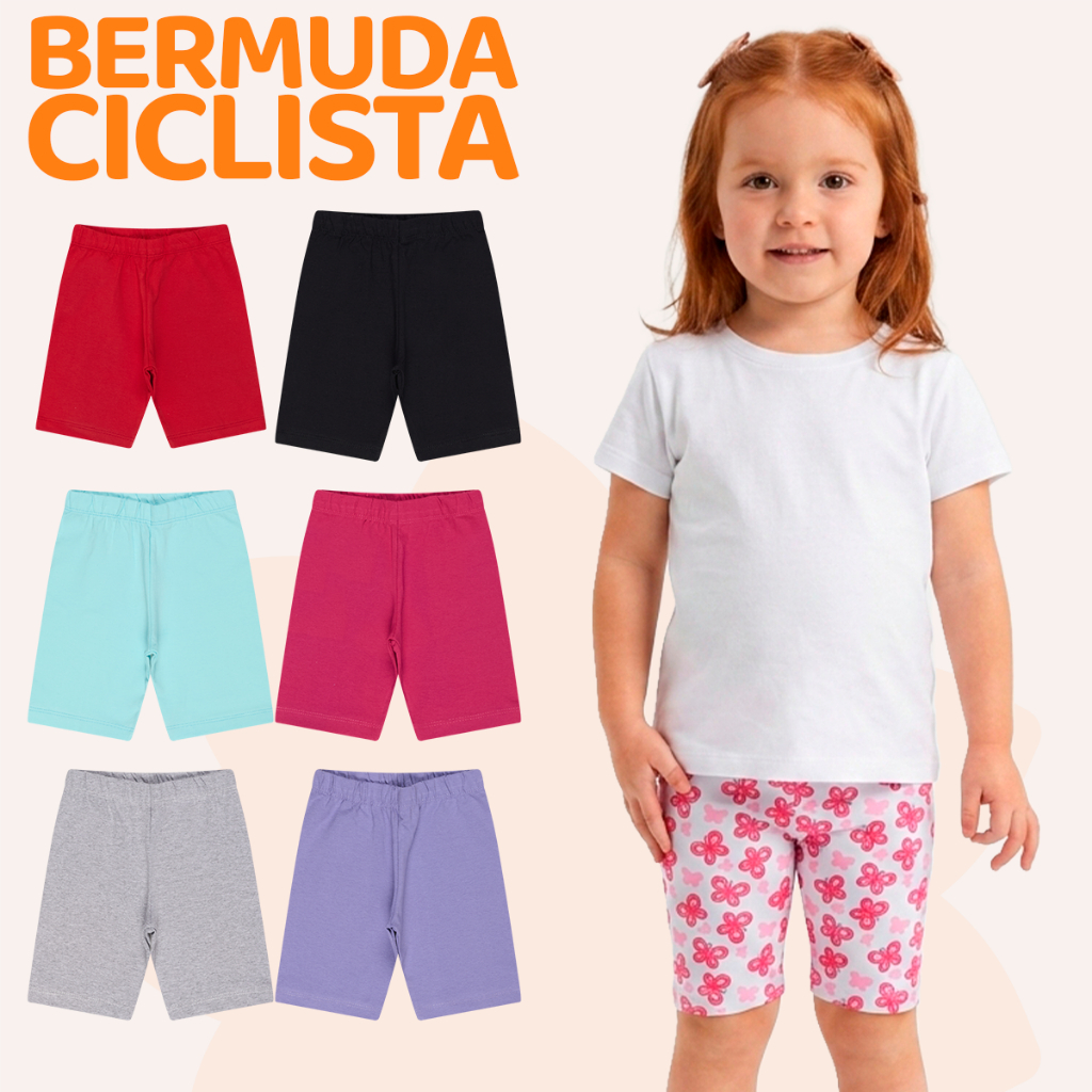 Bermuda Ciclista Infantil Feminina 96% Algodão