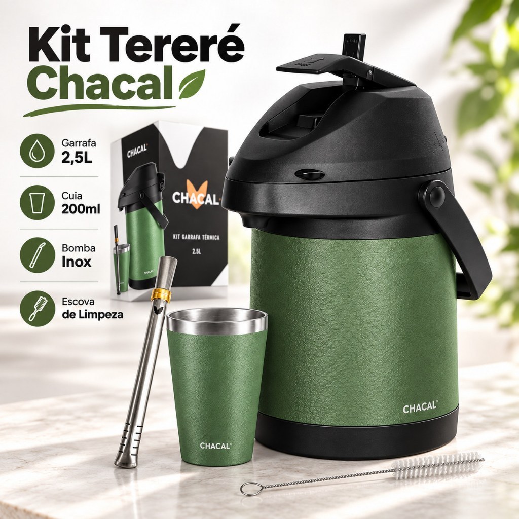 Kit Terere Chacal Garrafa 2,5L Cuia 200ml Bomba Inox Pintura Premium Verde