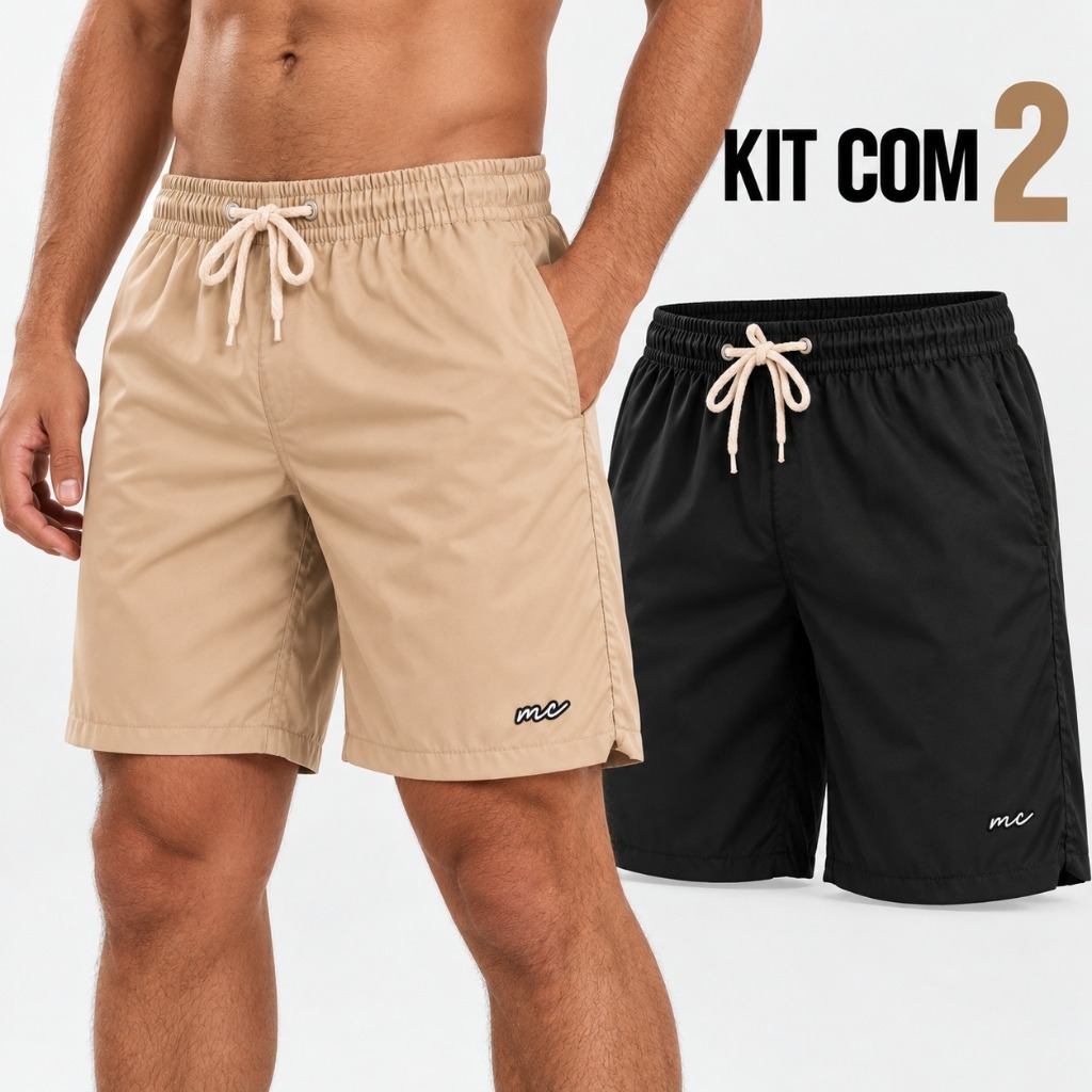 Kit 2 short Masculino Mauricinho 3 bolsos Elastano Premium