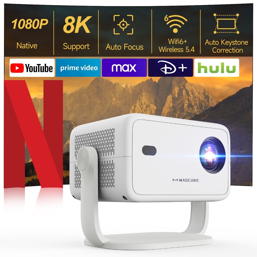 MAGCUBIC L018 Projetor 1080p Nativo 4k Profissional Android 14 Foco Automático Desvio de Obstáculos WiFi 6 BT5.4