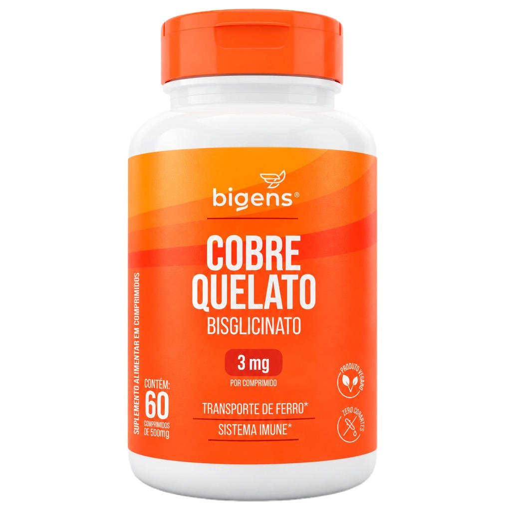 BIGENS COBRE QUELATO BISGLICINATO 3MG 60 COMPRIMIDOS | 2 MESES DE USO | SUPLEMENTO ALIMENTAR