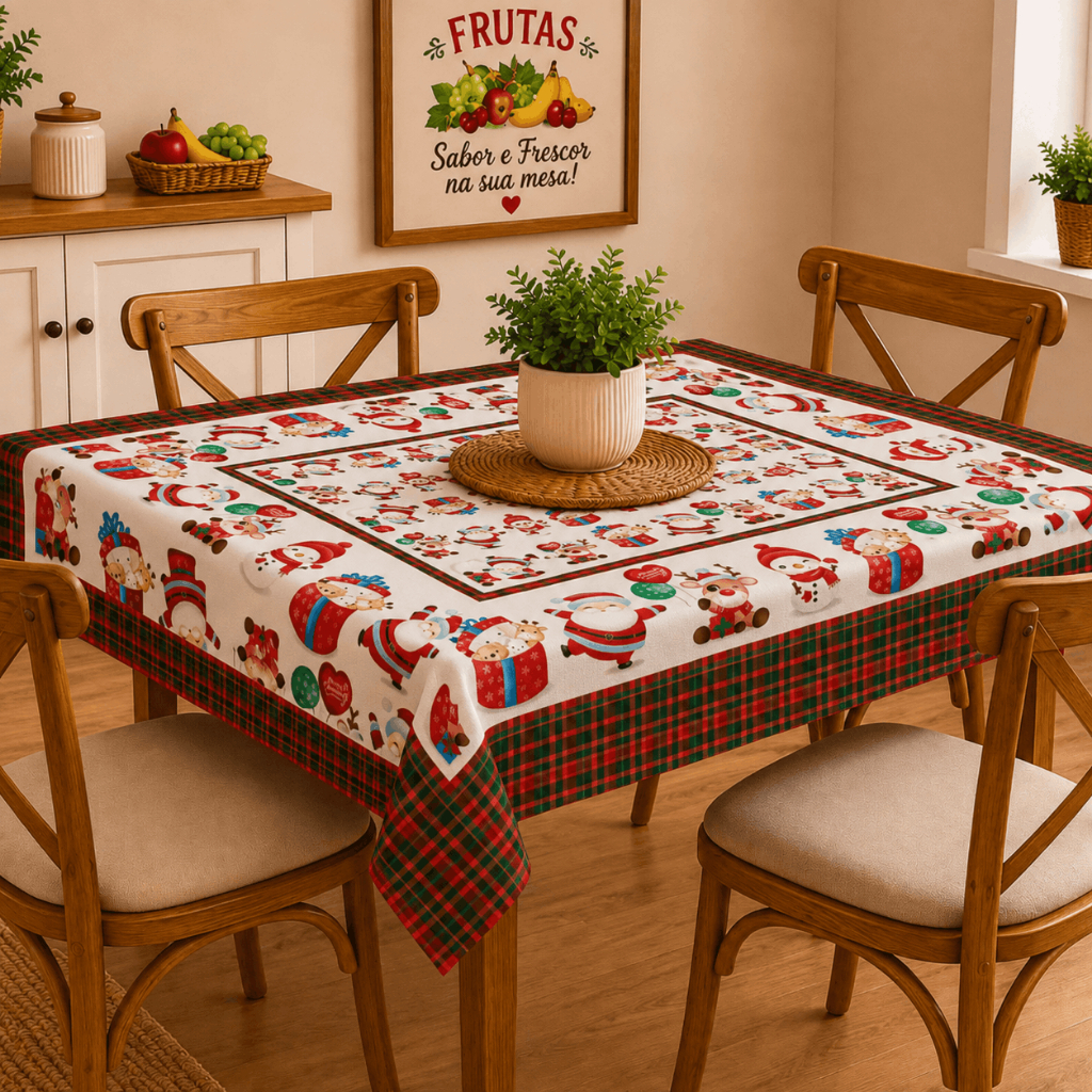 Imagem Toalha de Mesa Estampada 4 a 6 Lugares Cozinha Caminho Quadrada Tecido Grosso Premium Ultrassônico