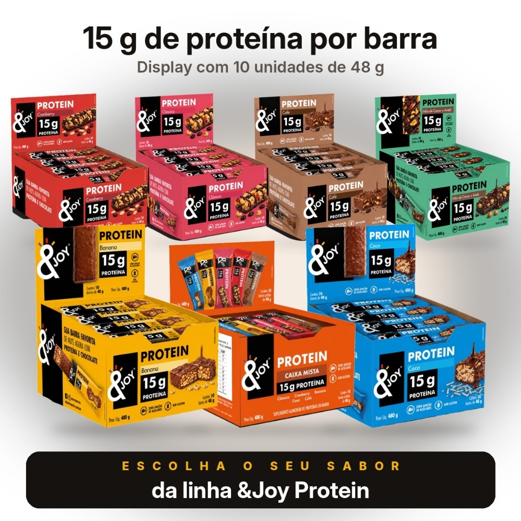 Barra de Proteína &Joy 15g de Proteína Caixa com 10 Unidades Diversos Sabores