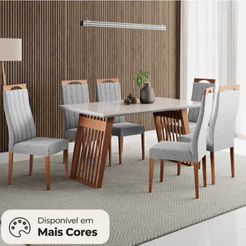 Conjunto Sala de Jantar Moscou com Tampo de Vidro e 6 Cadeiras Grecia Madetal