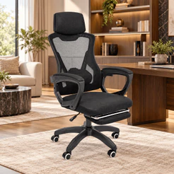 Cadeira de Escritório Presidente Supreme Ergonômica Reclinável com Apoio Lombar Ajustável e Apoio para os Pés Preto